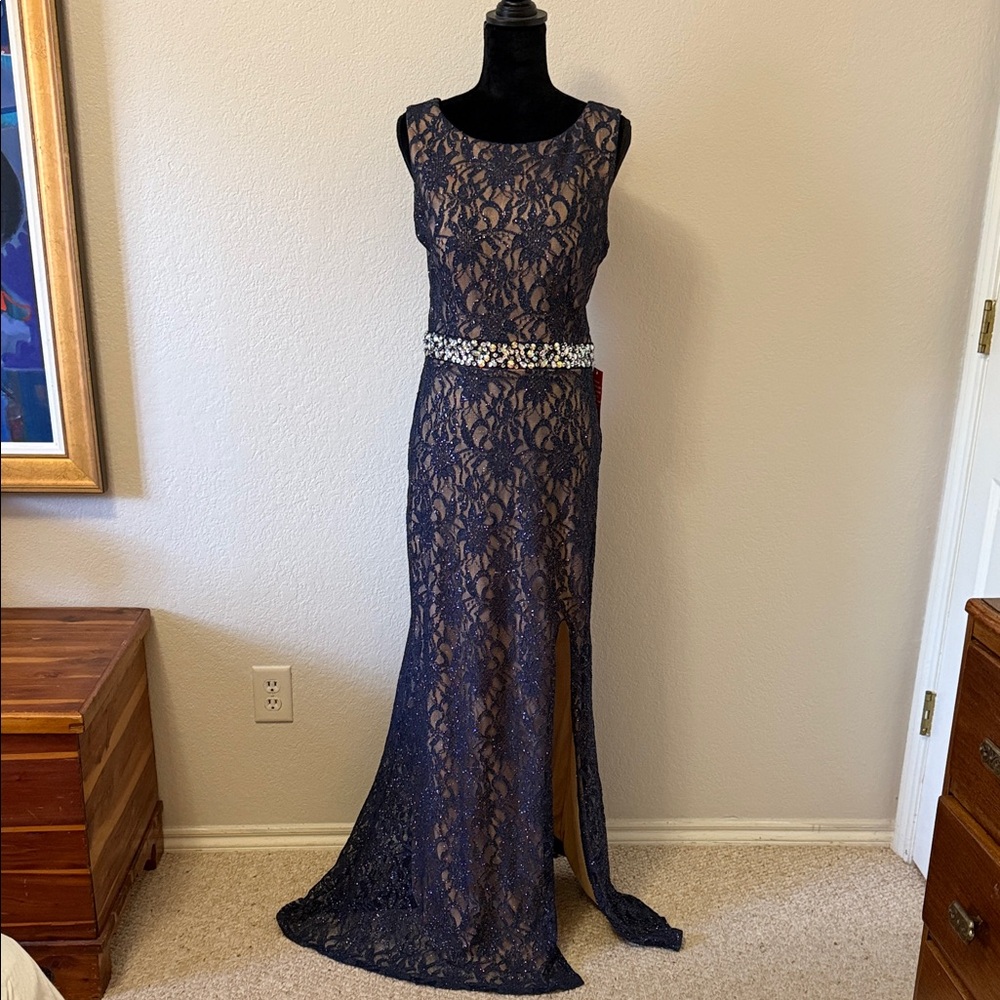 City Triangles Navy Lace Maxi Dress